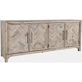 Gramercy 79" 4 Door Chevron Accent Cabinet in Brushed Grey Wash